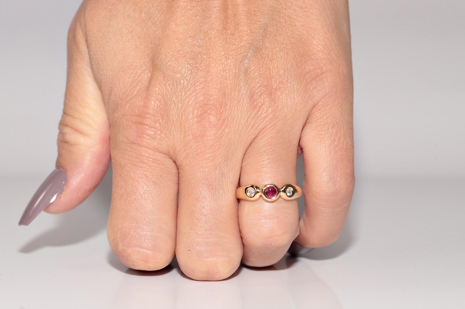 Vintage Circa 1980s 18k Gold Natural Diamond And Ruby Decorated Band Ring For Sale 6