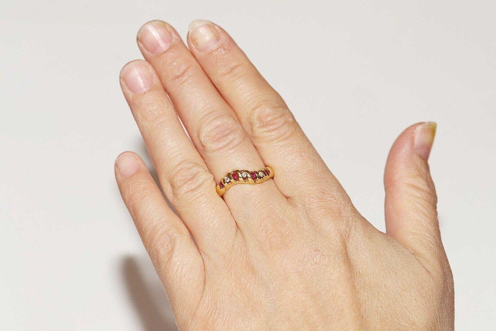 Vintage Circa 1980s 18k Gold Natural Diamond And Ruby Decorated Band Ring For Sale 8