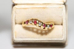 Vintage Circa 1980s 18k Gold Natural Diamond And Ruby Decorated Band Ring