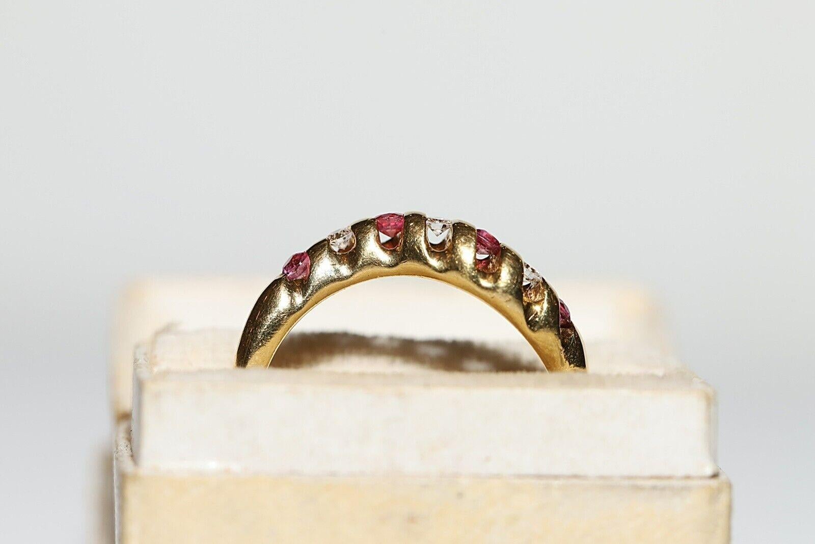 Taglio brillante Anello a fascia decorato con diamanti naturali e rubini in oro 18 ct. d'epoca CIRCA 1980 in vendita