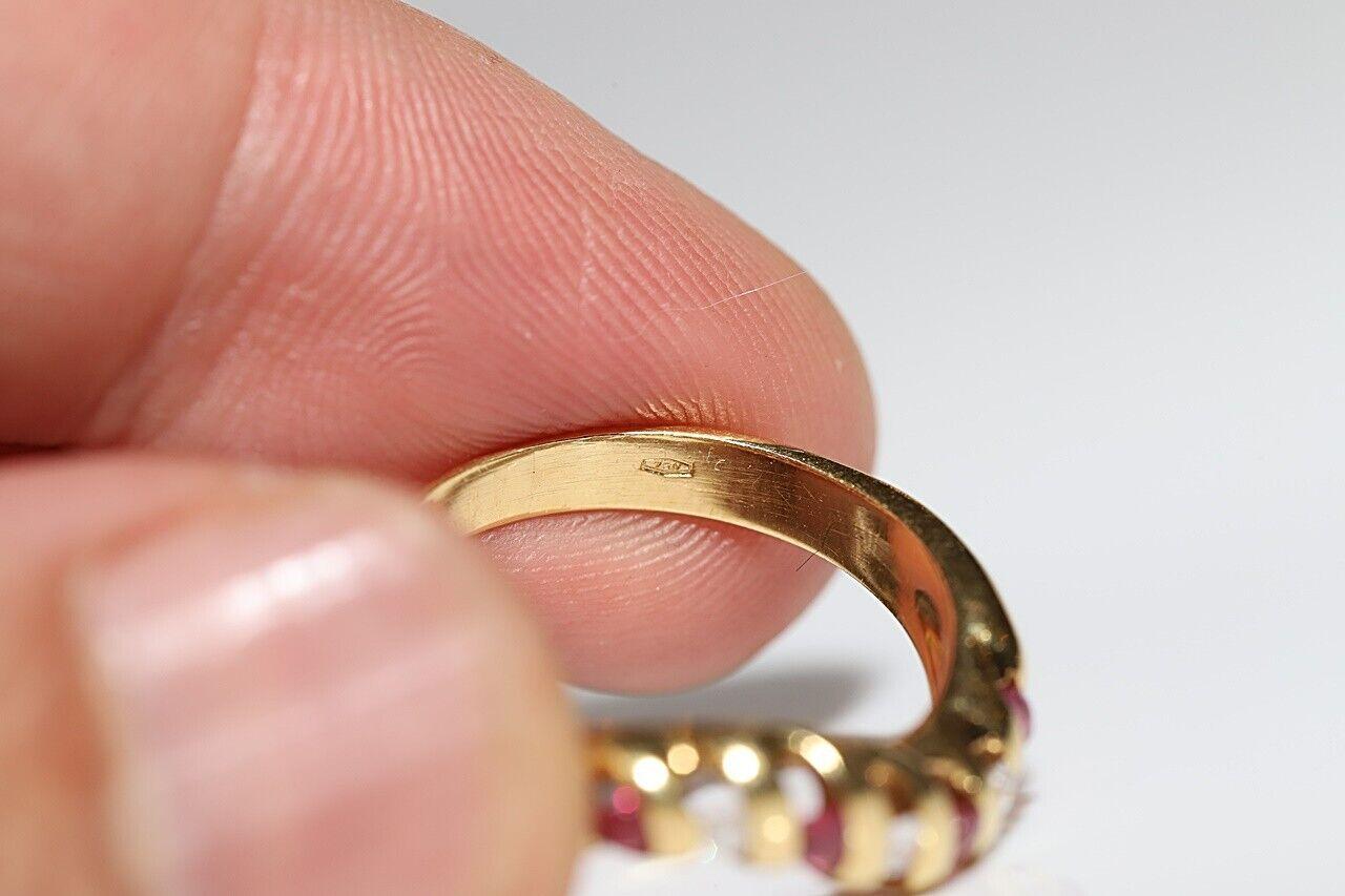 Vintage Circa 1980s 18k Gold Natural Diamond And Ruby Decorated Band Ring For Sale 3