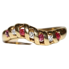Vintage Circa 1980s 18k Gold Natural Diamond And Ruby Decorated Band Ring