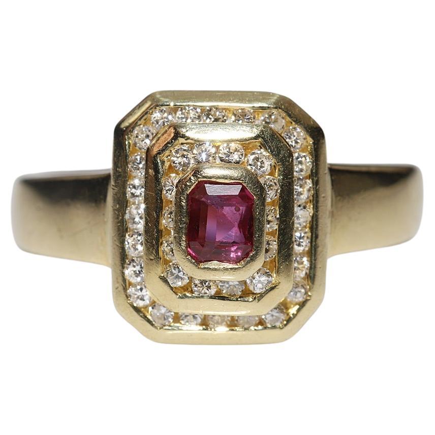 Vintage Circa 1980s 18k Gold Natural Diamond And Ruby Decorated Cocktail Ring For Sale