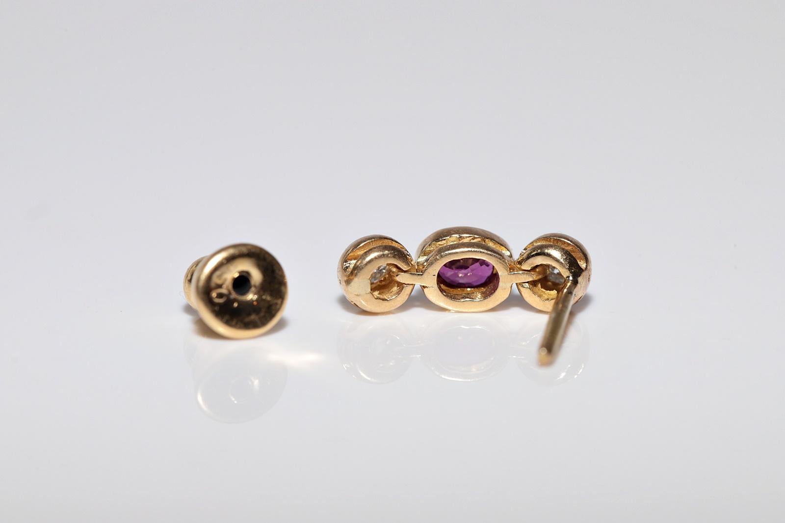 Vintage Circa 1980s 18k Gold Natural Diamond And Ruby Decorated Earring For Sale 4