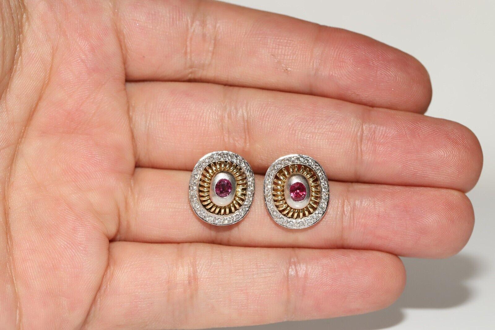 Vintage Circa 1980s 18k Gold Natural Diamond And Ruby Decorated Earring For Sale 5