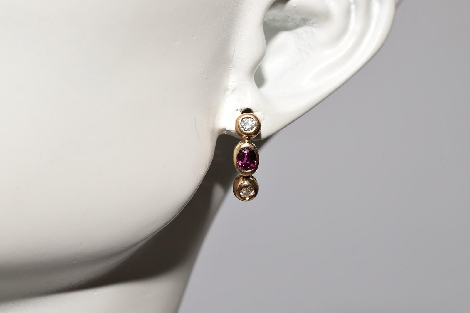 Vintage Circa 1980s 18k Gold Natural Diamond And Ruby Decorated Earring For Sale 5