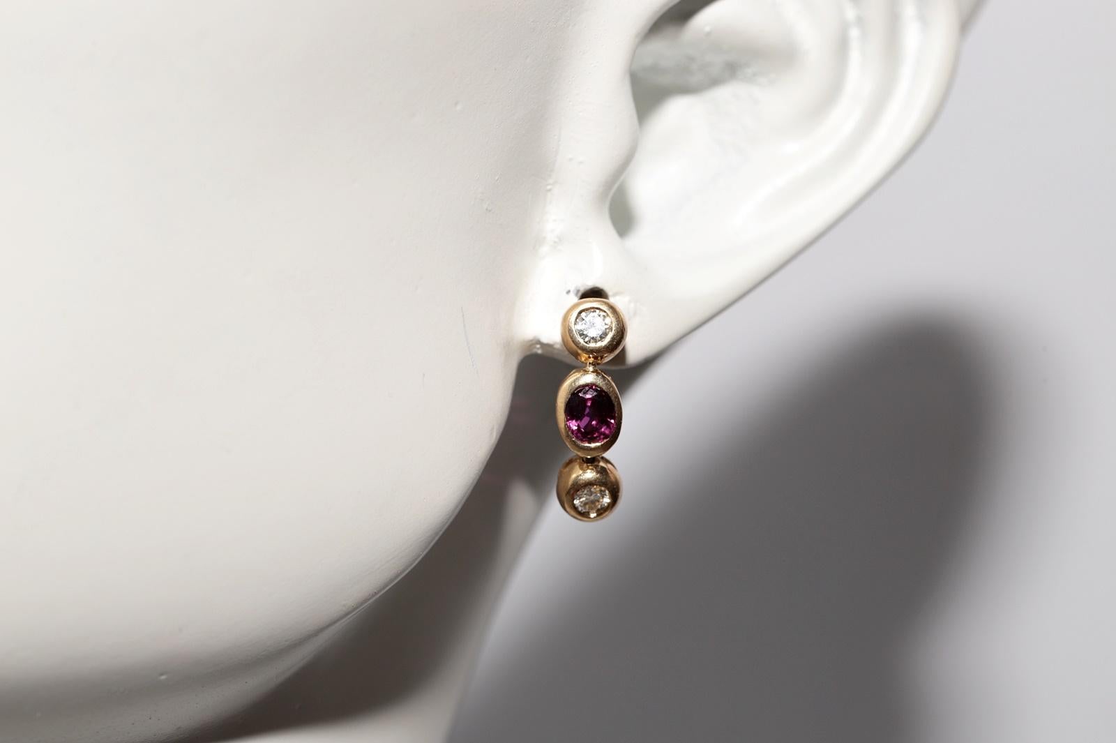 Vintage Circa 1980s 18k Gold Natural Diamond And Ruby Decorated Earring For Sale 7