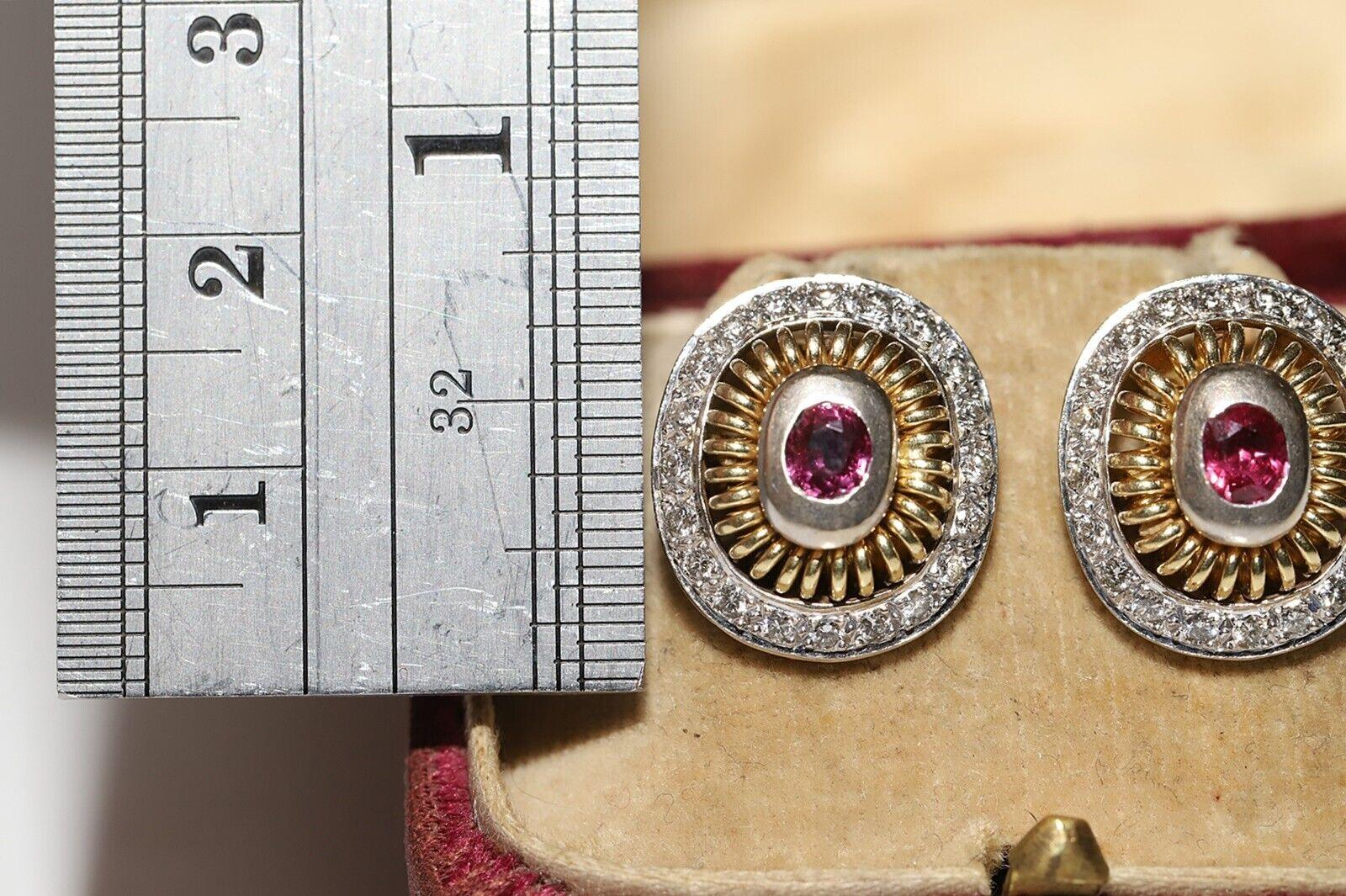 Vintage Circa 1980s 18k Gold Natural Diamond And Ruby Decorated Earring For Sale 8