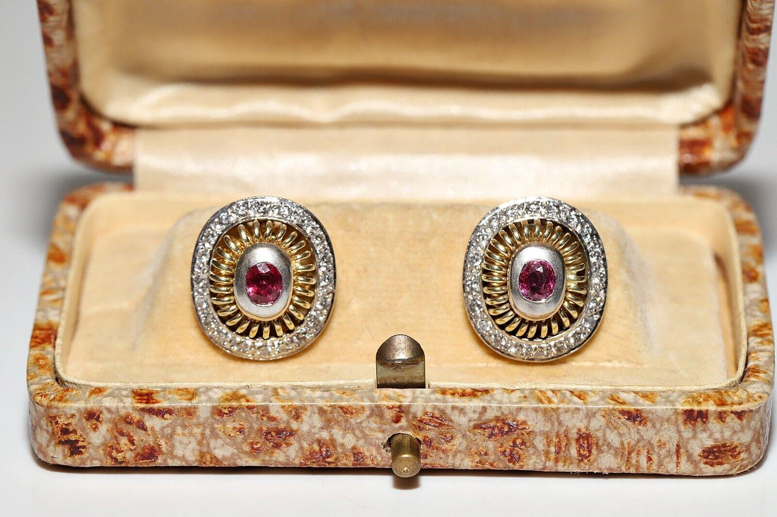 Vintage Circa 1980s 18k Gold Natural Diamond And Ruby Decorated Earring For Sale 9