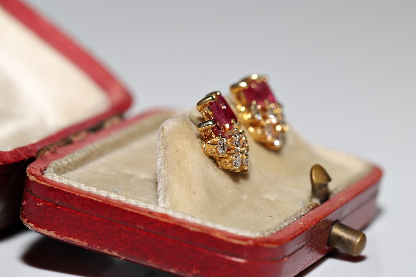 Brilliant Cut Vintage Circa 1980s 18k Gold Natural Diamond And Ruby Decorated Earring  For Sale