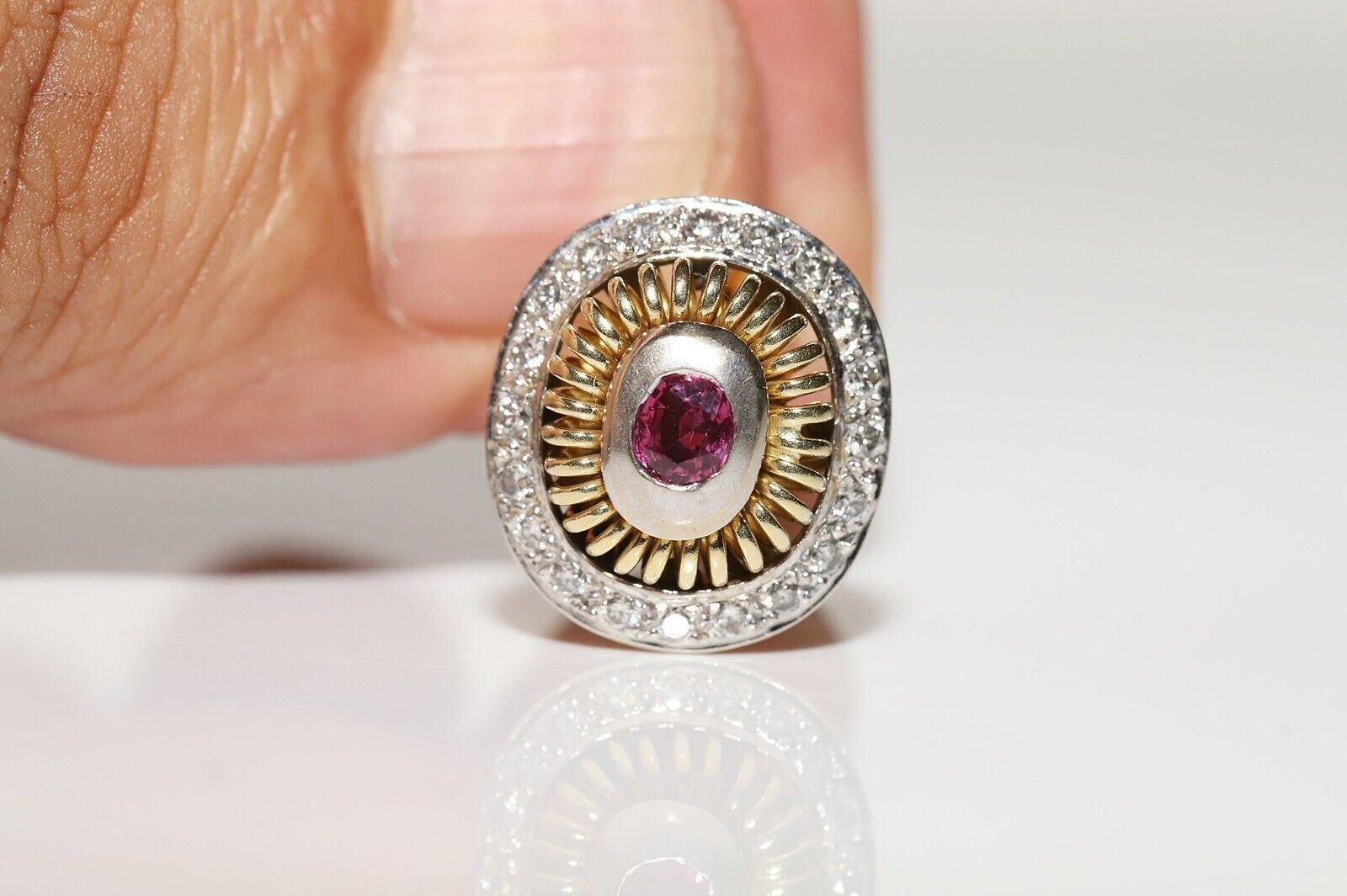 Vintage Circa 1980er Jahre 18k Gold Natürlicher Diamant und Rubin Dekorierter Ohrring im Zustand „Gut“ im Angebot in Fatih/İstanbul, 34