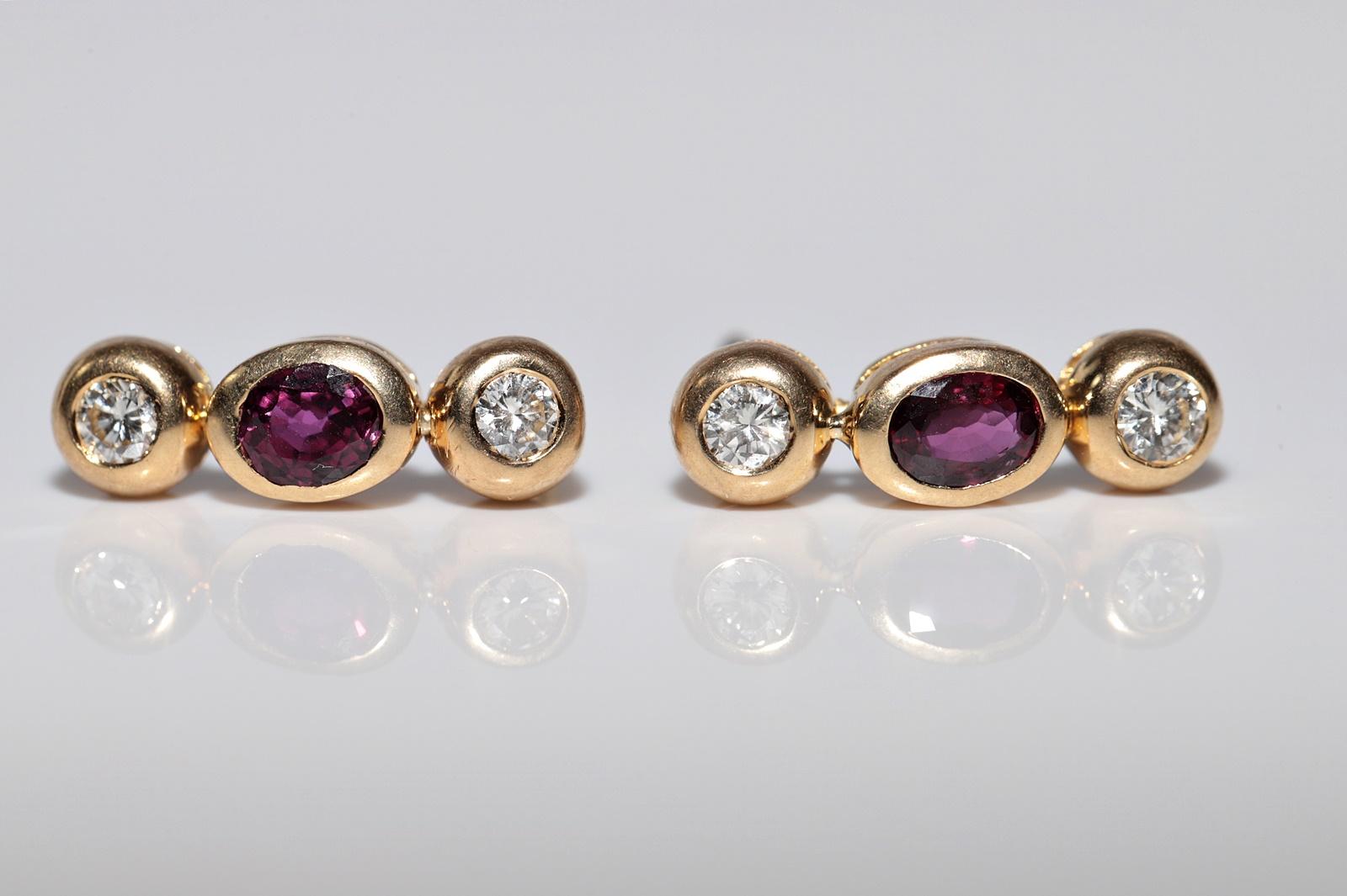 Women's Vintage Circa 1980s 18k Gold Natural Diamond And Ruby Decorated Earring For Sale