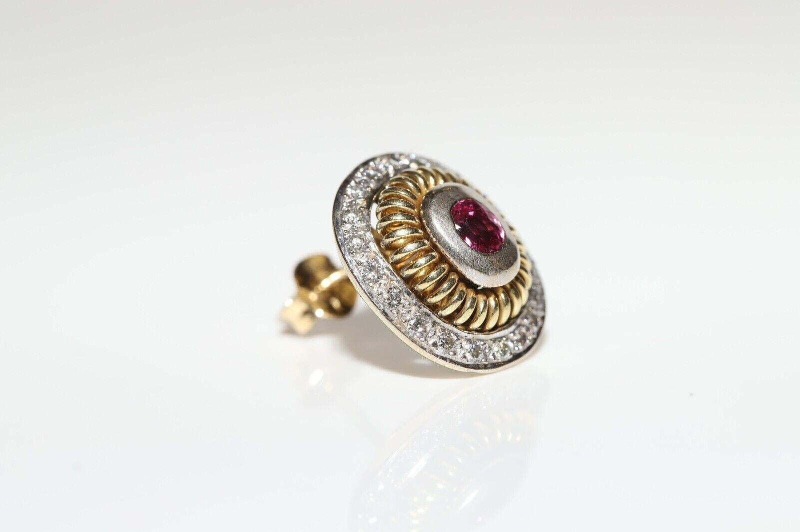Vintage Circa 1980s 18k Gold Natural Diamond And Ruby Decorated Earring For Sale 1