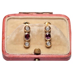 Vintage Circa 1980s 18k Gold Natural Diamond And Ruby Decorated Earring