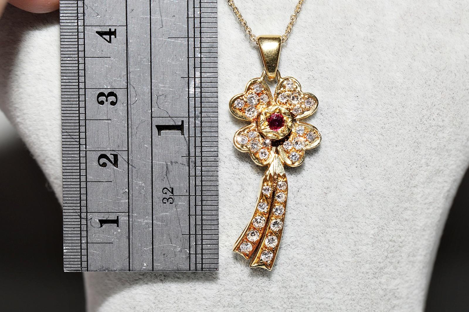 Halskette, Vintage, ca. 1980er Jahre, 18 Karat Gold, natürlicher Diamant und Rubin, verzierte Blumen, Vintage (Brillantschliff) im Angebot