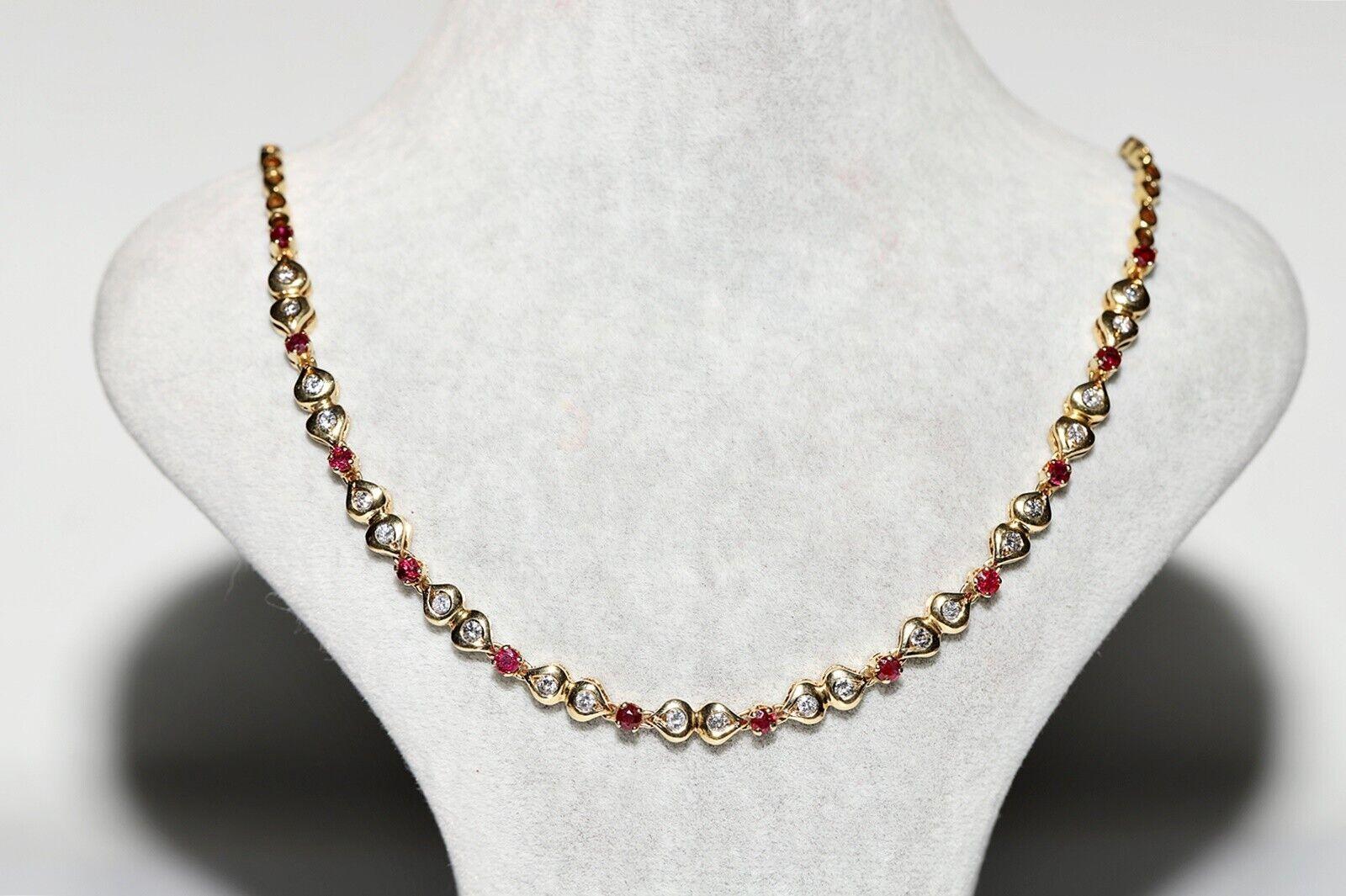 Vintage Circa 1980s 18k Gold Natural Diamond And Ruby Decorated Necklace For Sale 7