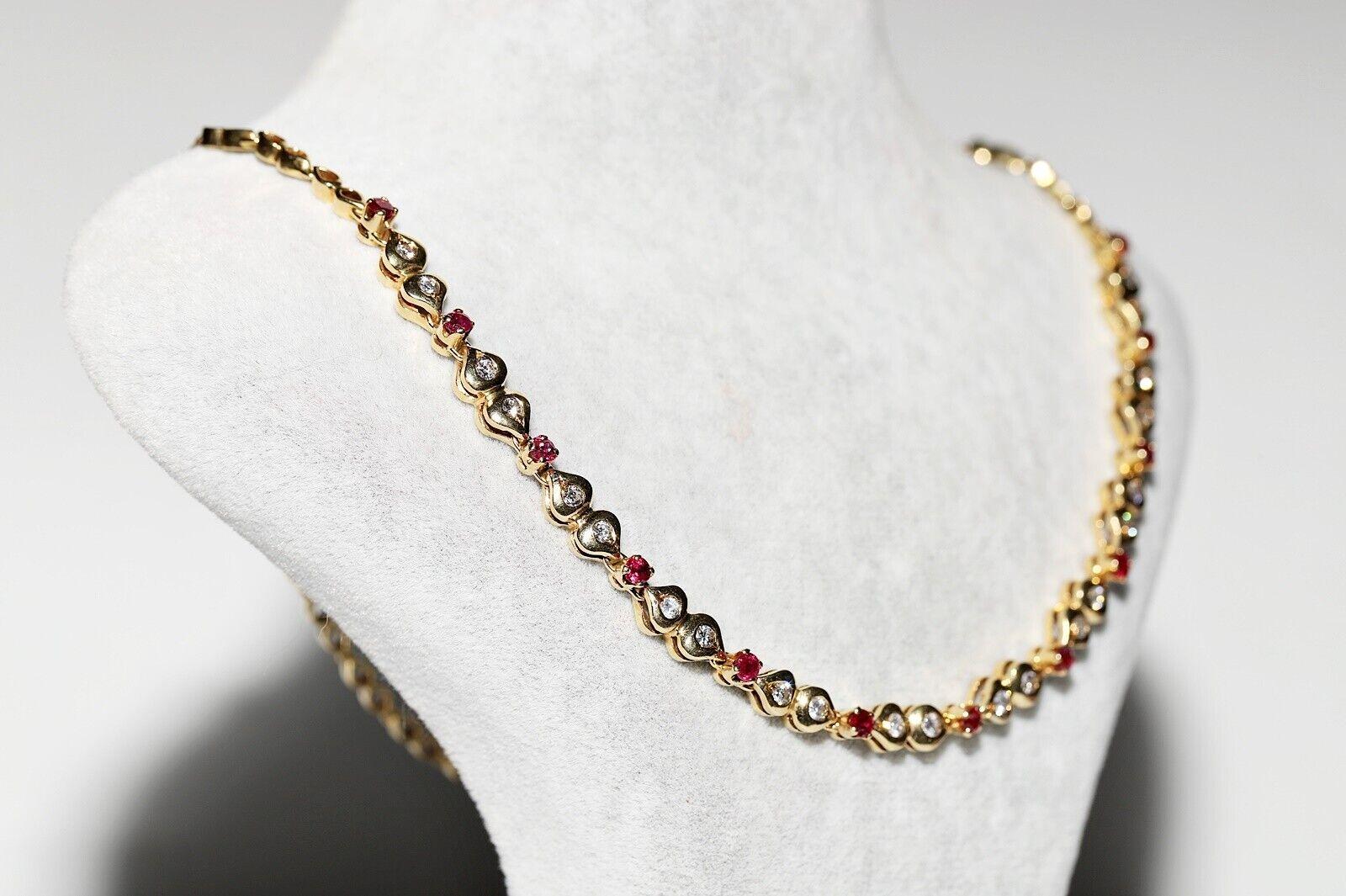Vintage Circa 1980s 18k Gold Natural Diamond And Ruby Decorated Necklace For Sale 8