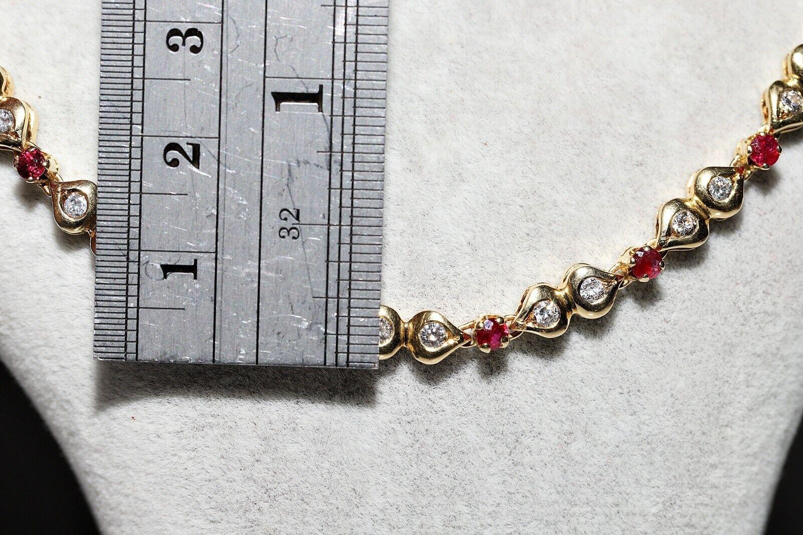 Retro Vintage Circa 1980s 18k Gold Natural Diamond And Ruby Decorated Necklace For Sale