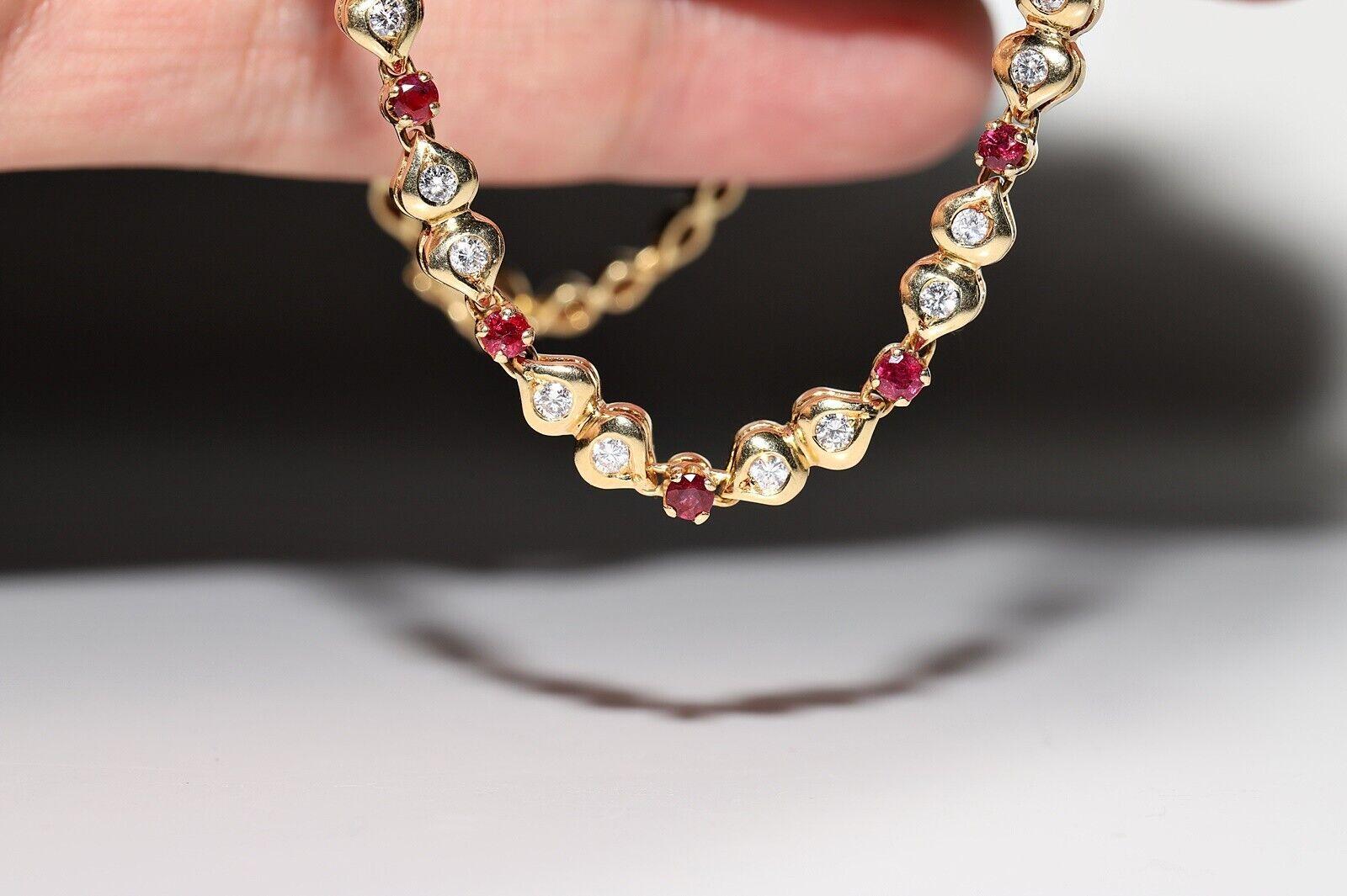 Vintage Circa 1980s 18k Gold Natural Diamond And Ruby Decorated Necklace For Sale 1