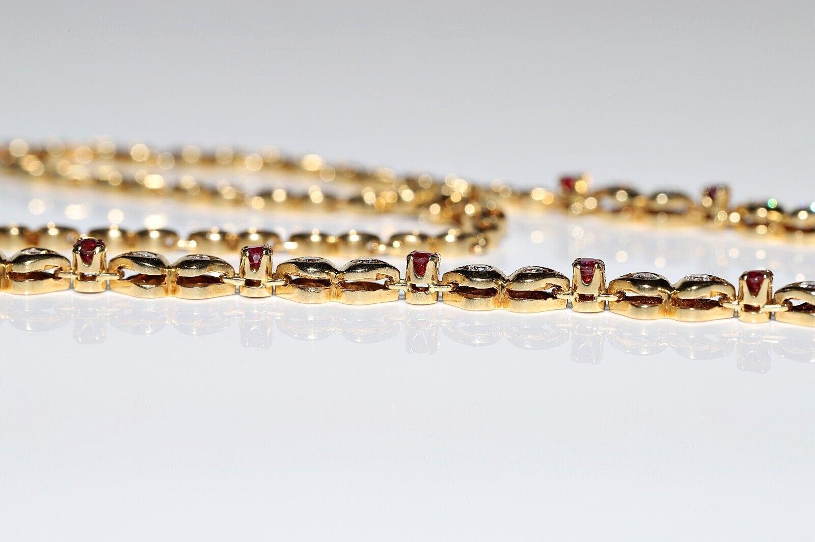 Vintage Circa 1980s 18k Gold Natural Diamond And Ruby Decorated Necklace For Sale 2