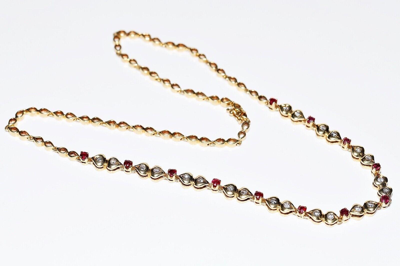 Vintage Circa 1980s 18k Gold Natural Diamond And Ruby Decorated Necklace For Sale 3