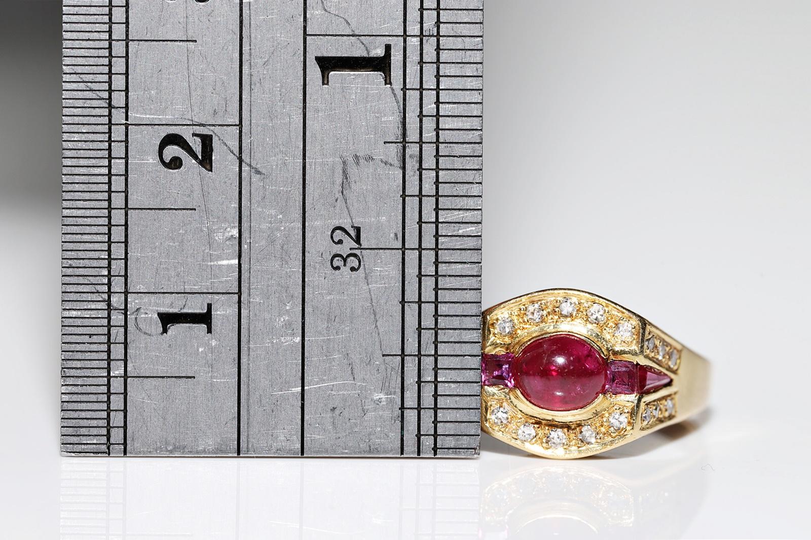 Deko-Ring aus 18 Karat Gold mit natürlichem Diamant und Rubin, Vintage, ca. 1980er Jahre  im Angebot 4