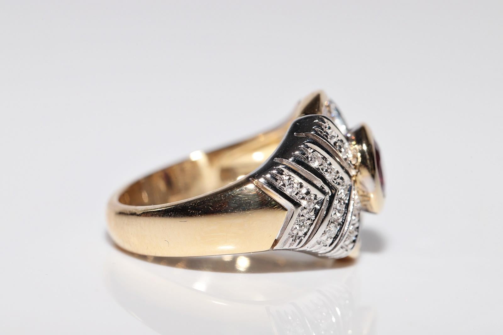 Deko-Ring aus 18 Karat Gold mit natürlichem Diamant und Rubin, Vintage, ca. 1980er Jahre im Angebot 4