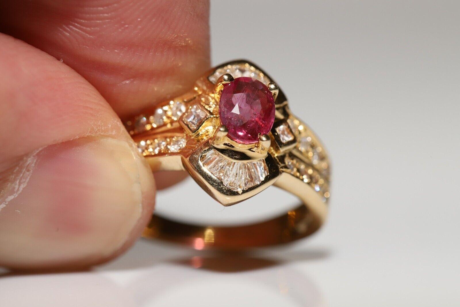 Deko-Ring aus 18 Karat Gold mit natürlichem Diamant und Rubin, Vintage, ca. 1980er Jahre im Angebot 4