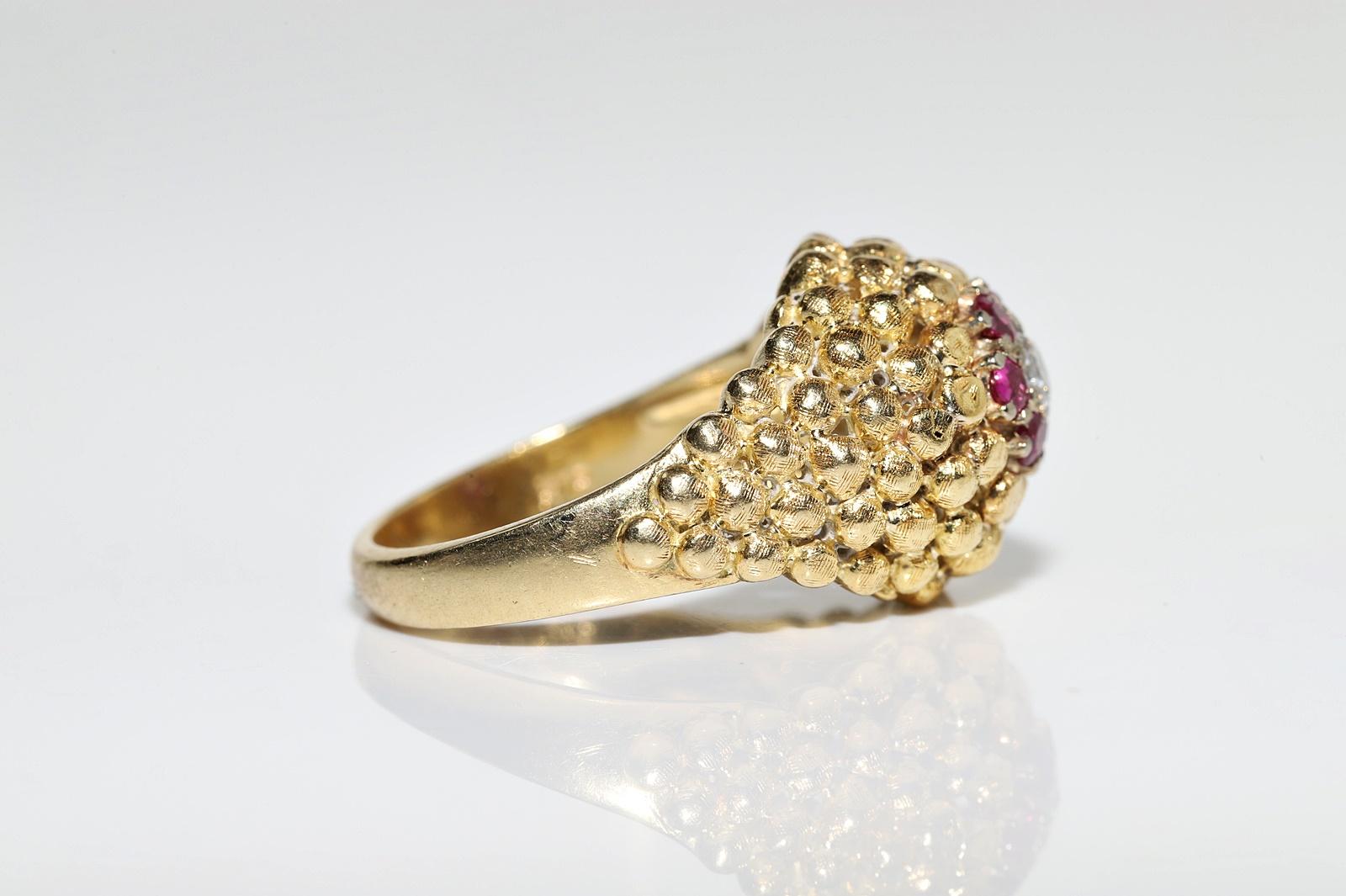 Deko-Ring aus 18 Karat Gold mit natürlichem Diamant und Rubin, Vintage, ca. 1980er Jahre im Angebot 4