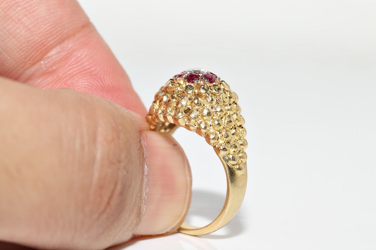 Deko-Ring aus 18 Karat Gold mit natürlichem Diamant und Rubin, Vintage, ca. 1980er Jahre im Angebot 5