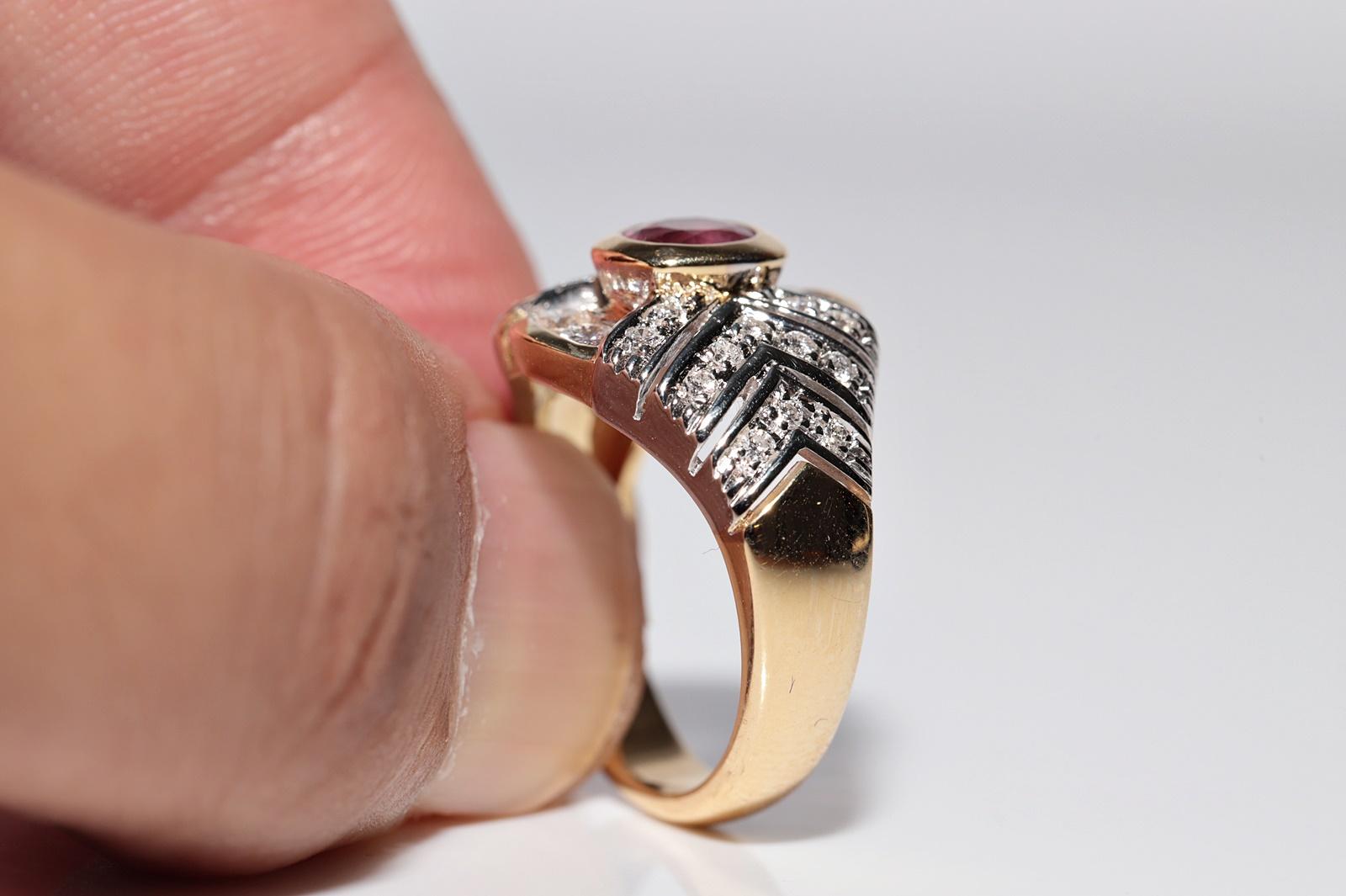 Deko-Ring aus 18 Karat Gold mit natürlichem Diamant und Rubin, Vintage, ca. 1980er Jahre im Angebot 7