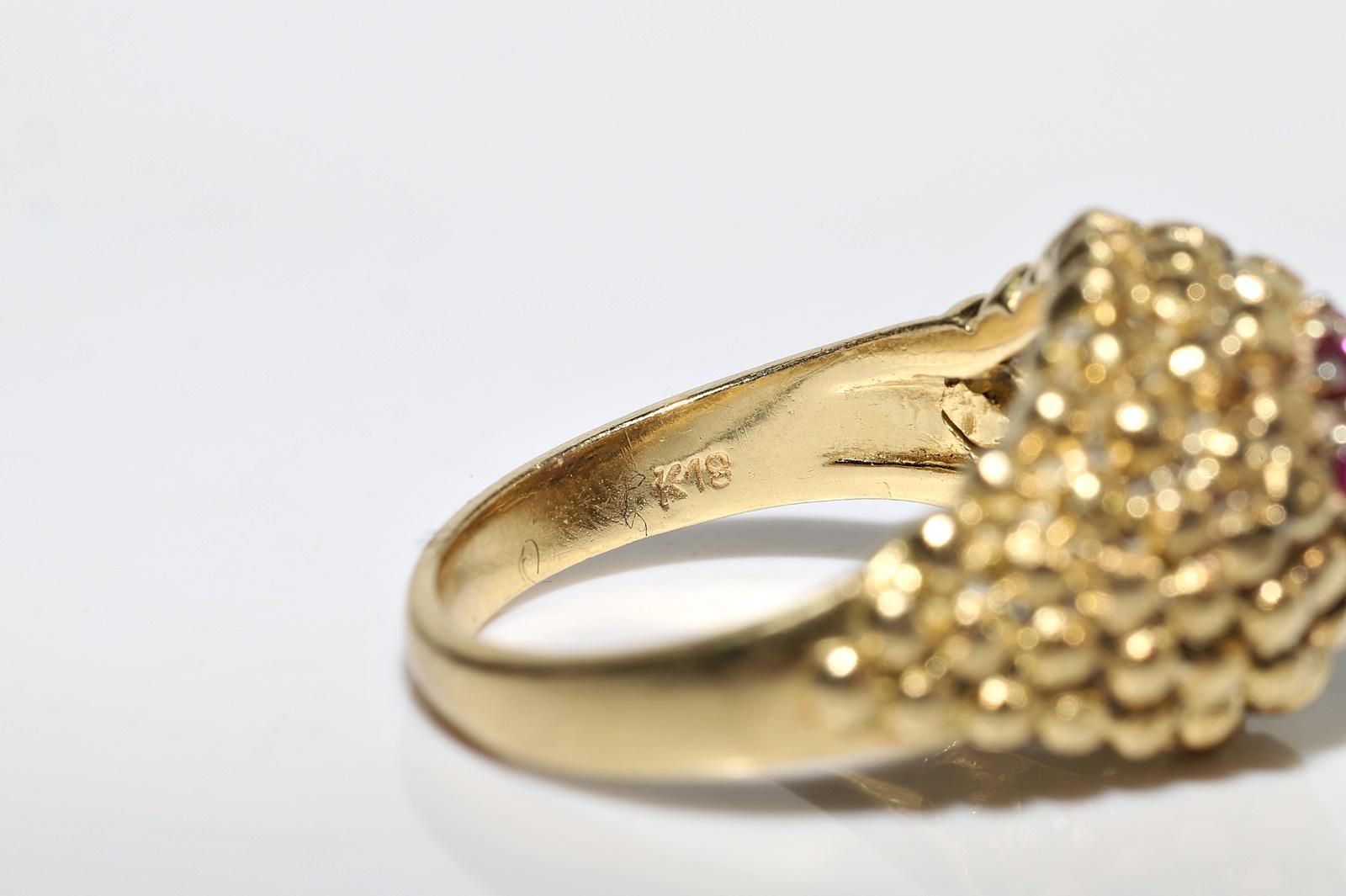 Deko-Ring aus 18 Karat Gold mit natürlichem Diamant und Rubin, Vintage, ca. 1980er Jahre im Angebot 7