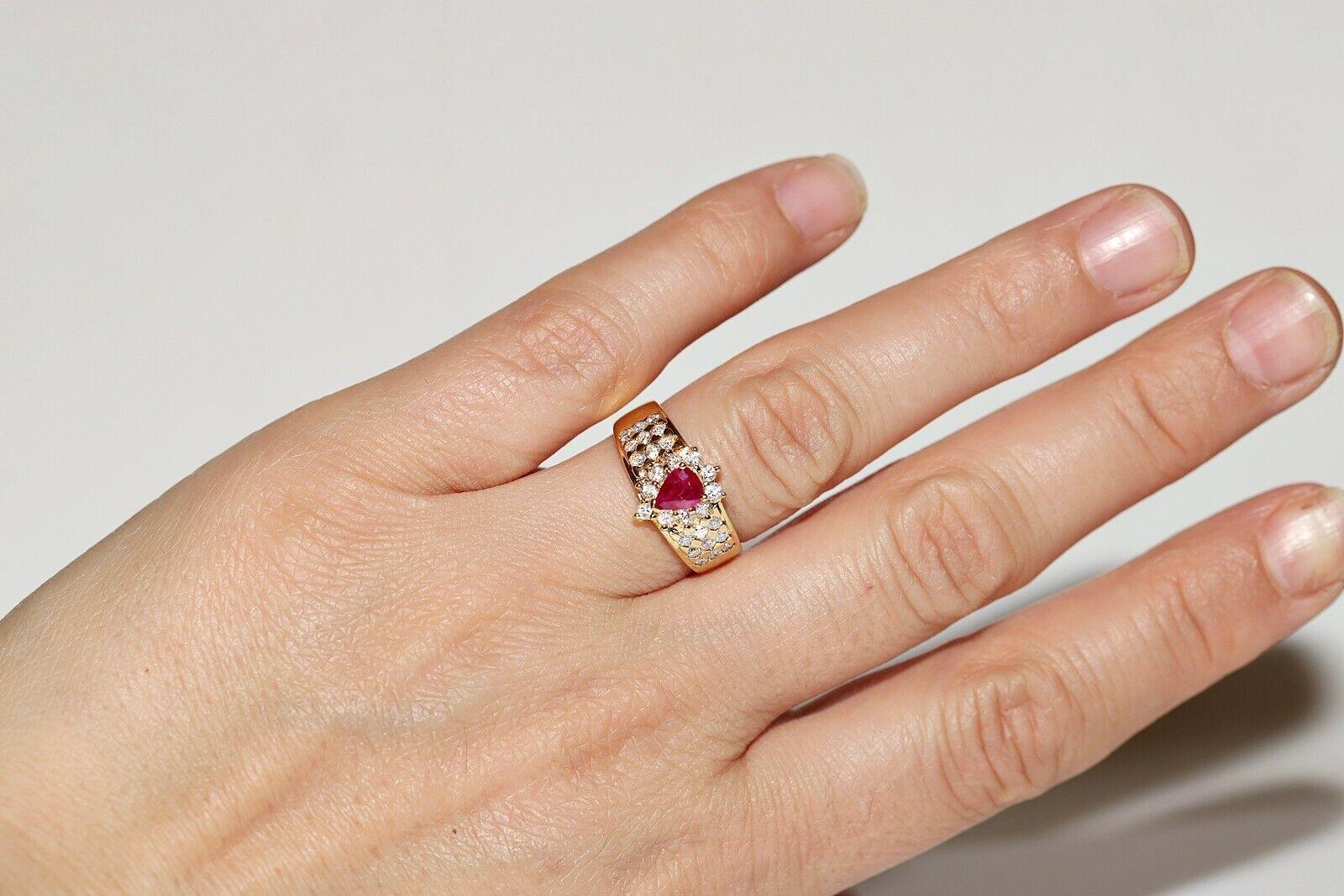 Deko-Ring aus 18 Karat Gold mit natürlichem Diamant und Rubin, Vintage, ca. 1980er Jahre im Angebot 7