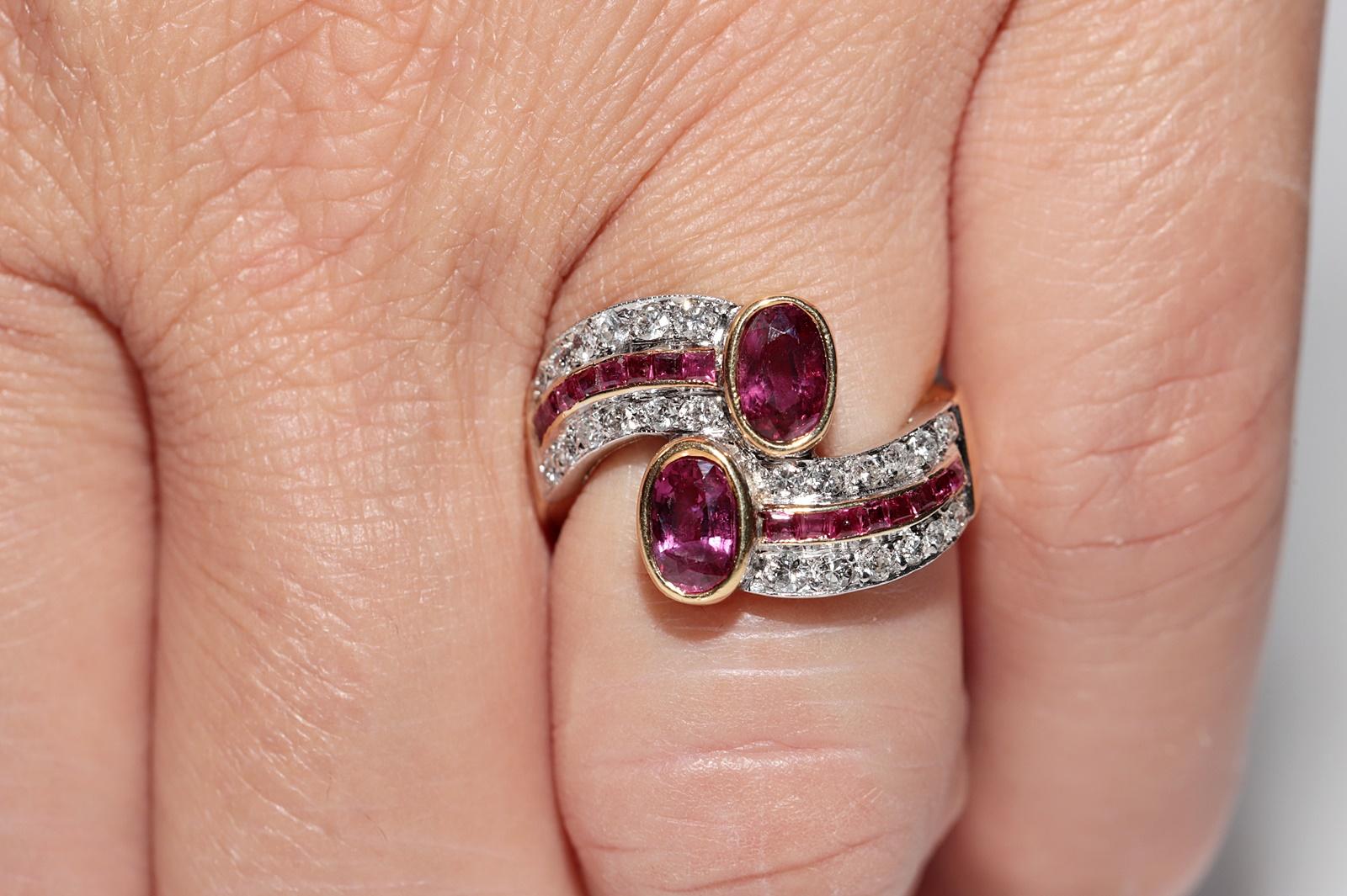 Deko-Ring aus 18 Karat Gold mit natürlichem Diamant und Rubin, Vintage, ca. 1980er Jahre im Angebot 9