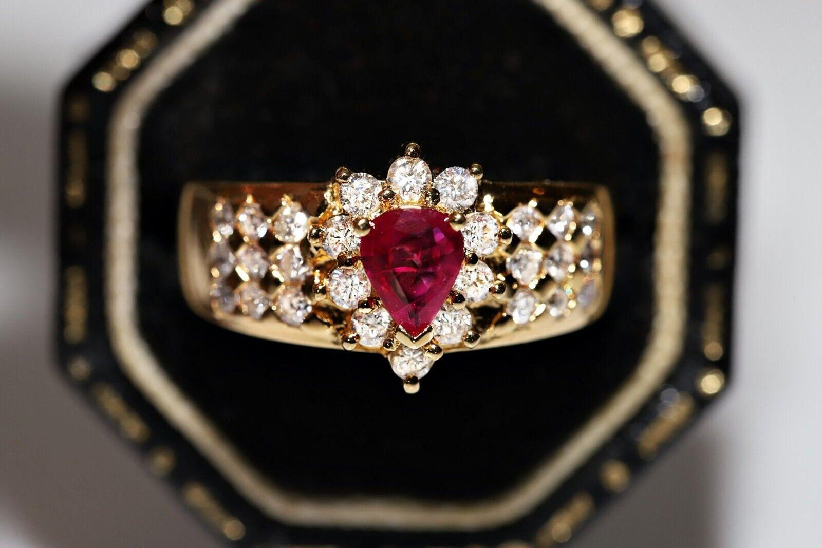In very good condition.
Total weight 4.6 grams.
Totally is diamond 0.55 carat.
The diamond is has F-G color and vs-vvs  clarity.
Totally  is Ruby 0.42 carat.
Ring size is US 6 .
We can make any size.
Box is not included.
Please contact for any