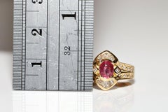 Vintage Circa 1980s 18k Gold Natural Diamond And Ruby Decorated Ring