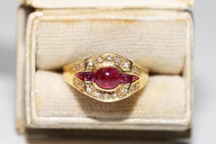 Vintage Circa 1980s 18k Gold Natural Diamond And Ruby Decorated Ring