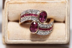 Deko-Ring aus 18 Karat Gold mit natürlichem Diamant und Rubin, Vintage, ca. 1980er Jahre