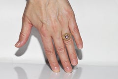 Deko-Ring aus 18 Karat Gold mit natürlichem Diamant und Rubin, Vintage, ca. 1980er Jahre