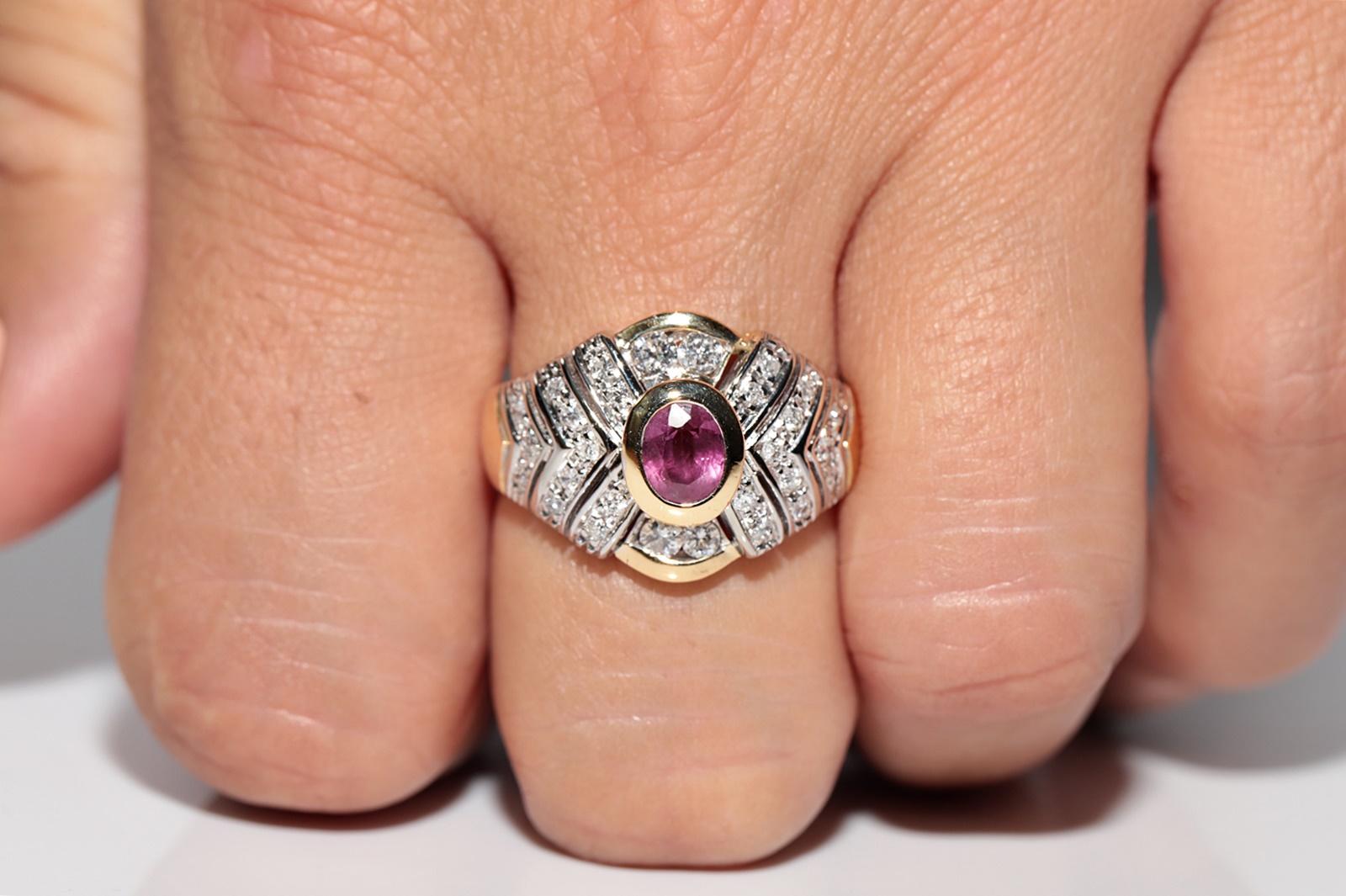 Deko-Ring aus 18 Karat Gold mit natürlichem Diamant und Rubin, Vintage, ca. 1980er Jahre im Zustand „Gut“ im Angebot in Fatih/İstanbul, 34