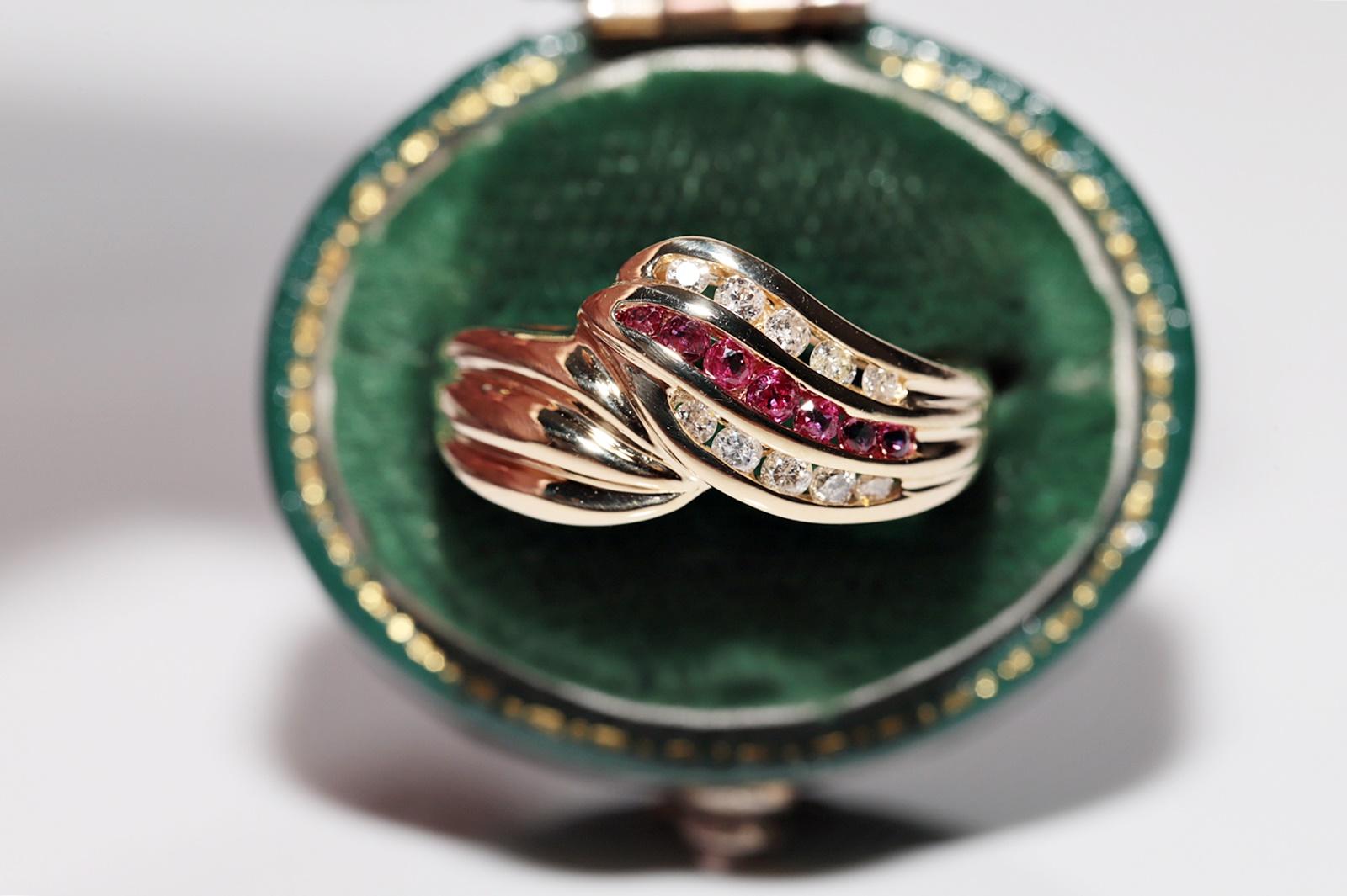 Deko-Ring aus 18 Karat Gold mit natürlichem Diamant und Rubin, Vintage, ca. 1980er Jahre Damen im Angebot