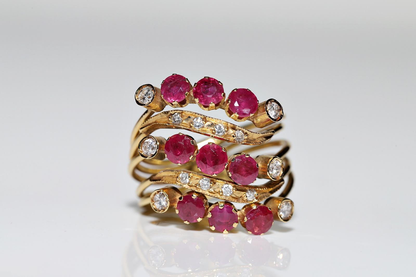 Deko-Ring aus 18 Karat Gold mit natürlichem Diamant und Rubin, Vintage, ca. 1980er Jahre Damen im Angebot