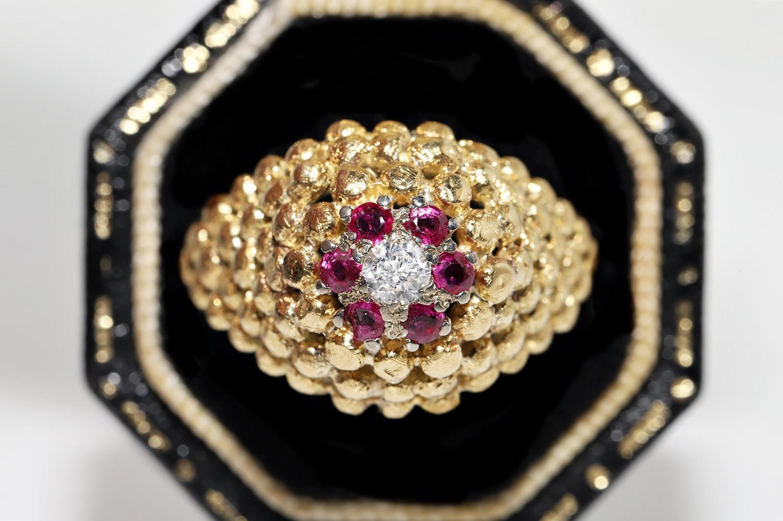 Deko-Ring aus 18 Karat Gold mit natürlichem Diamant und Rubin, Vintage, ca. 1980er Jahre Damen im Angebot