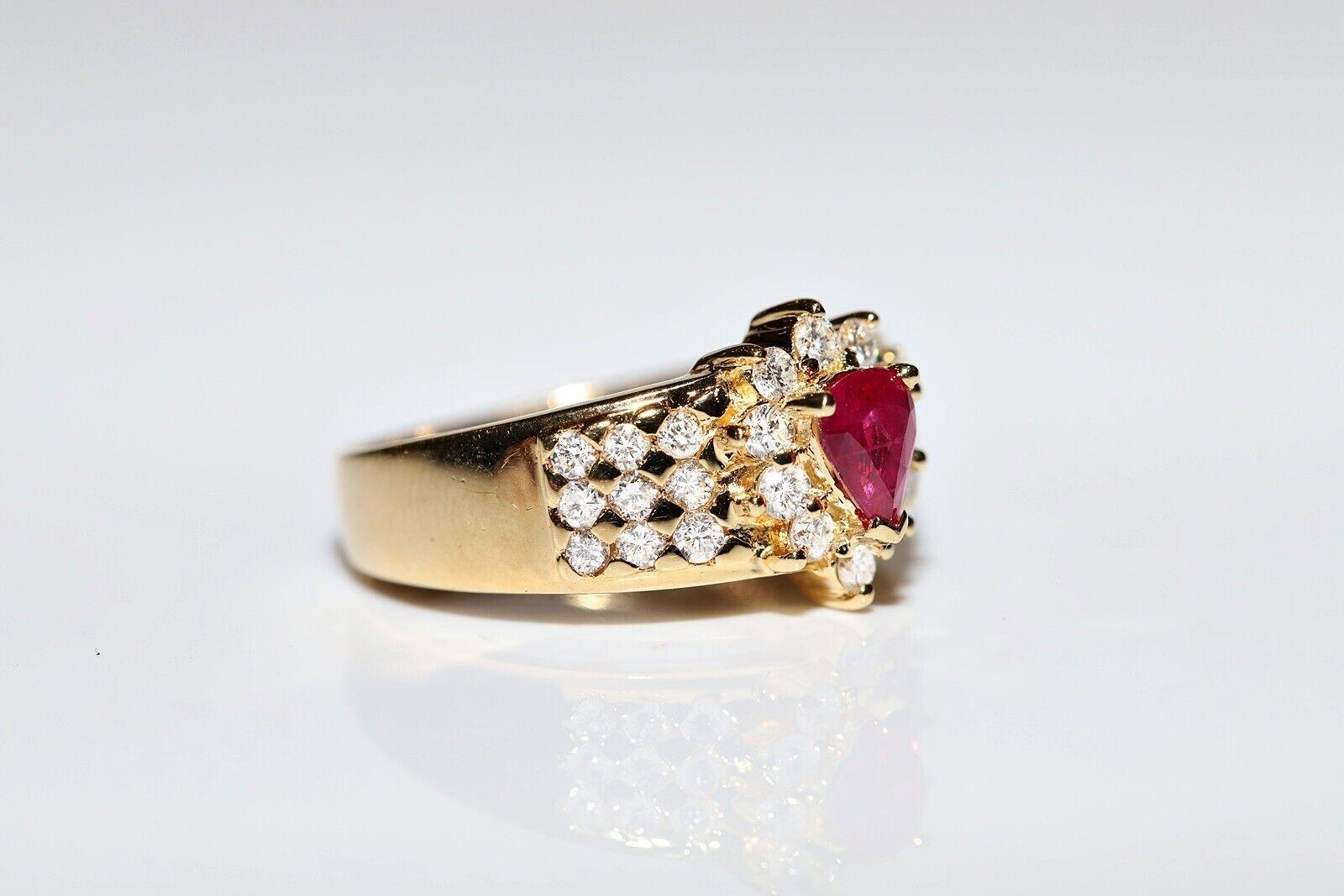 Deko-Ring aus 18 Karat Gold mit natürlichem Diamant und Rubin, Vintage, ca. 1980er Jahre Damen im Angebot