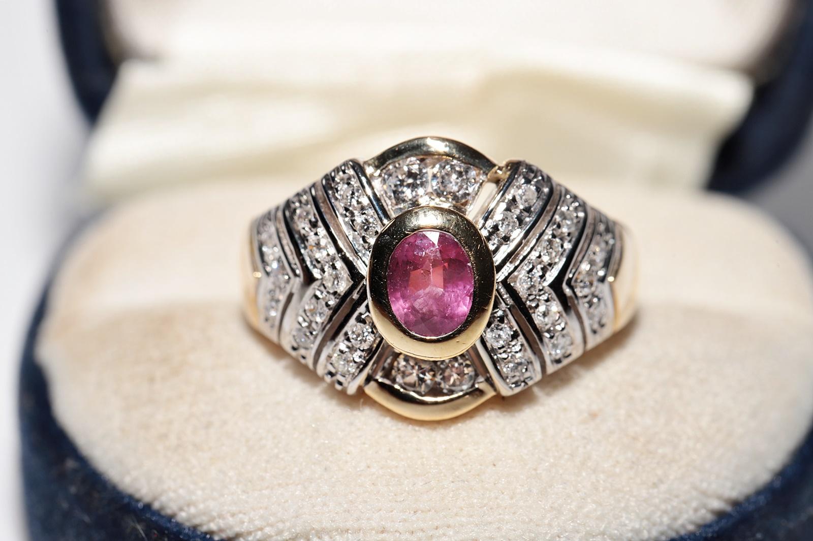 Deko-Ring aus 18 Karat Gold mit natürlichem Diamant und Rubin, Vintage, ca. 1980er Jahre im Angebot 1