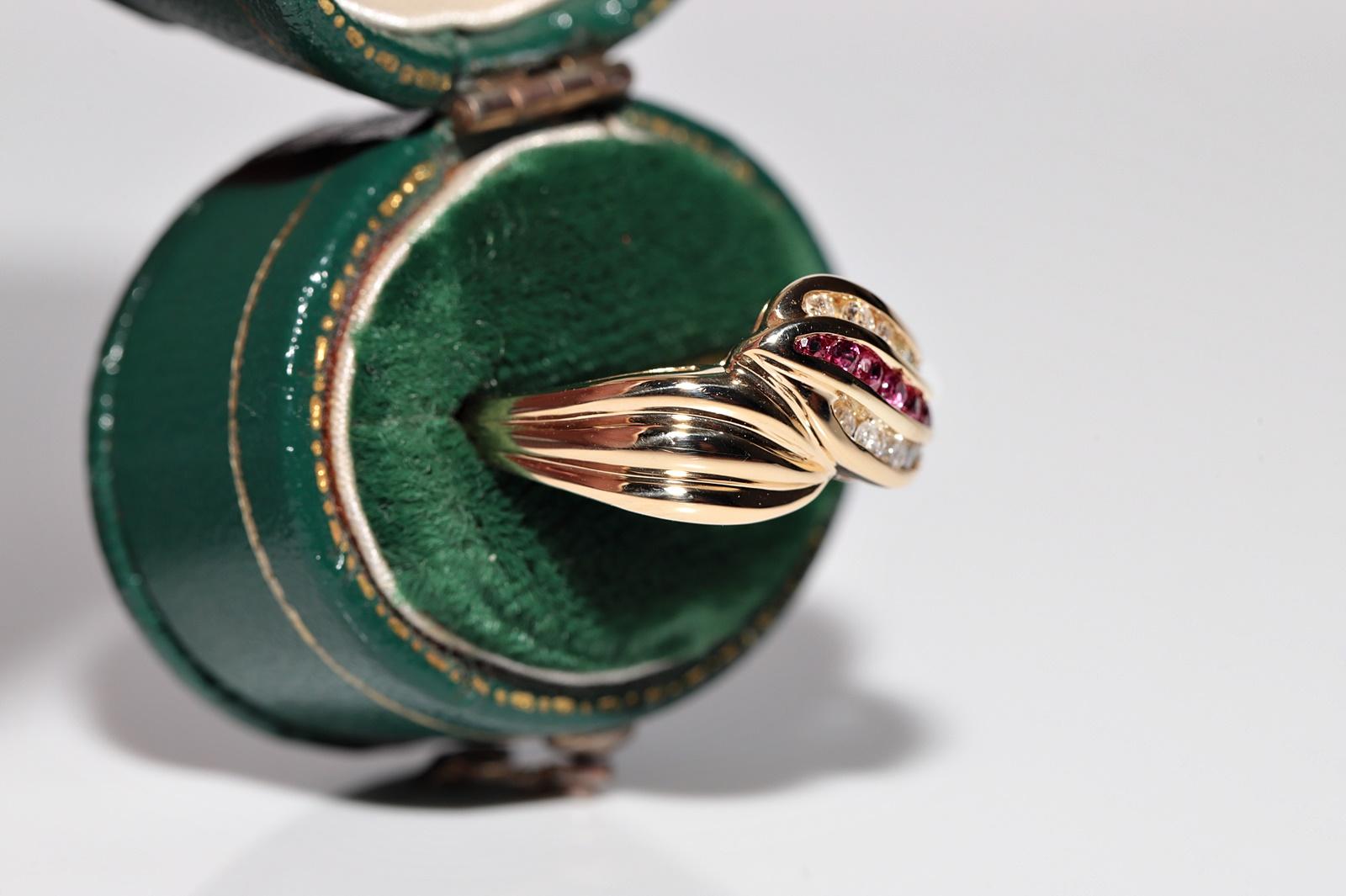 Deko-Ring aus 18 Karat Gold mit natürlichem Diamant und Rubin, Vintage, ca. 1980er Jahre im Angebot 1