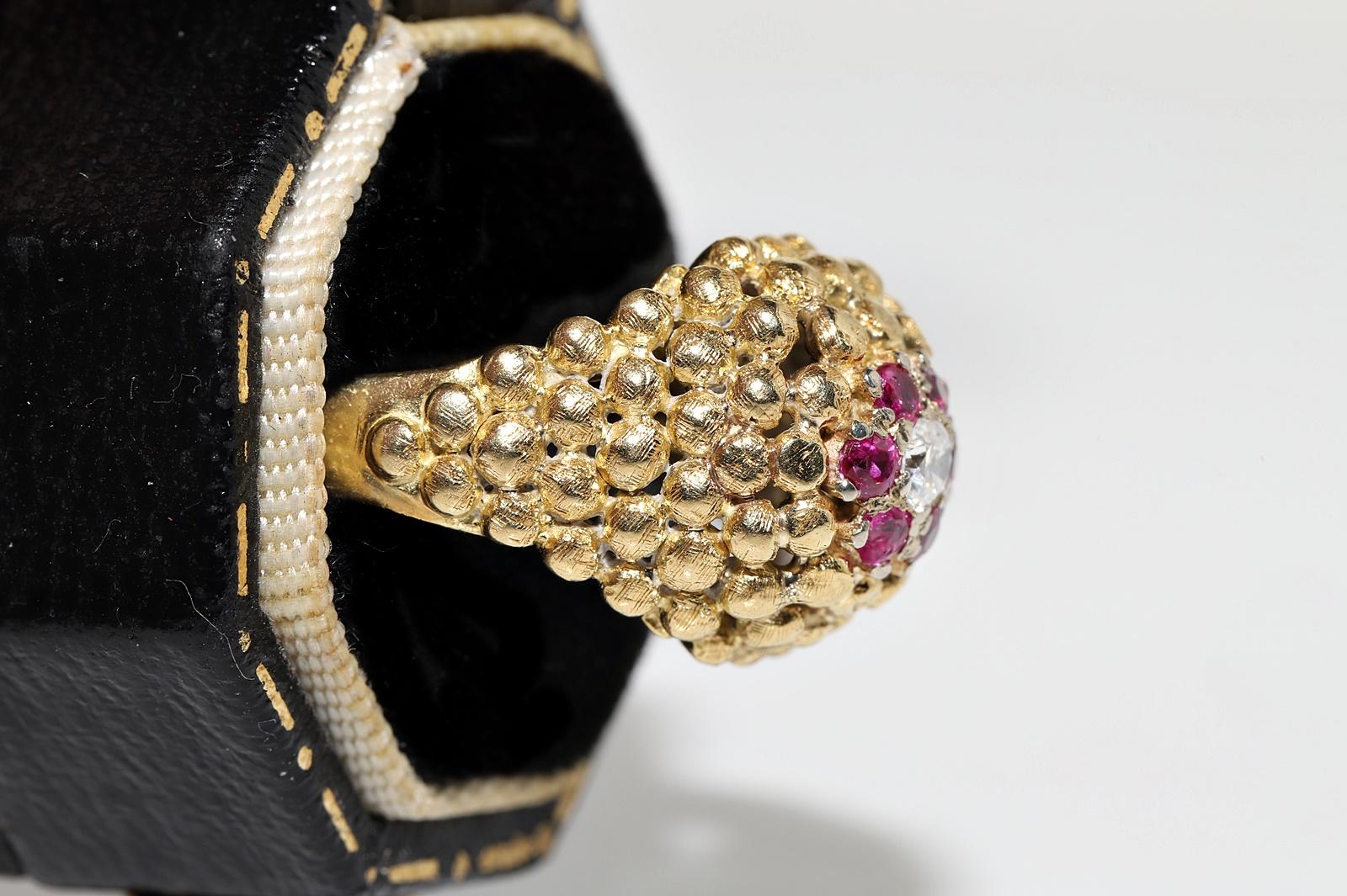 Deko-Ring aus 18 Karat Gold mit natürlichem Diamant und Rubin, Vintage, ca. 1980er Jahre im Angebot 1