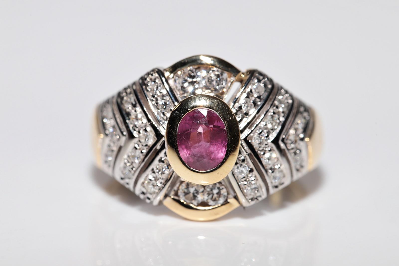 Deko-Ring aus 18 Karat Gold mit natürlichem Diamant und Rubin, Vintage, ca. 1980er Jahre im Angebot 2
