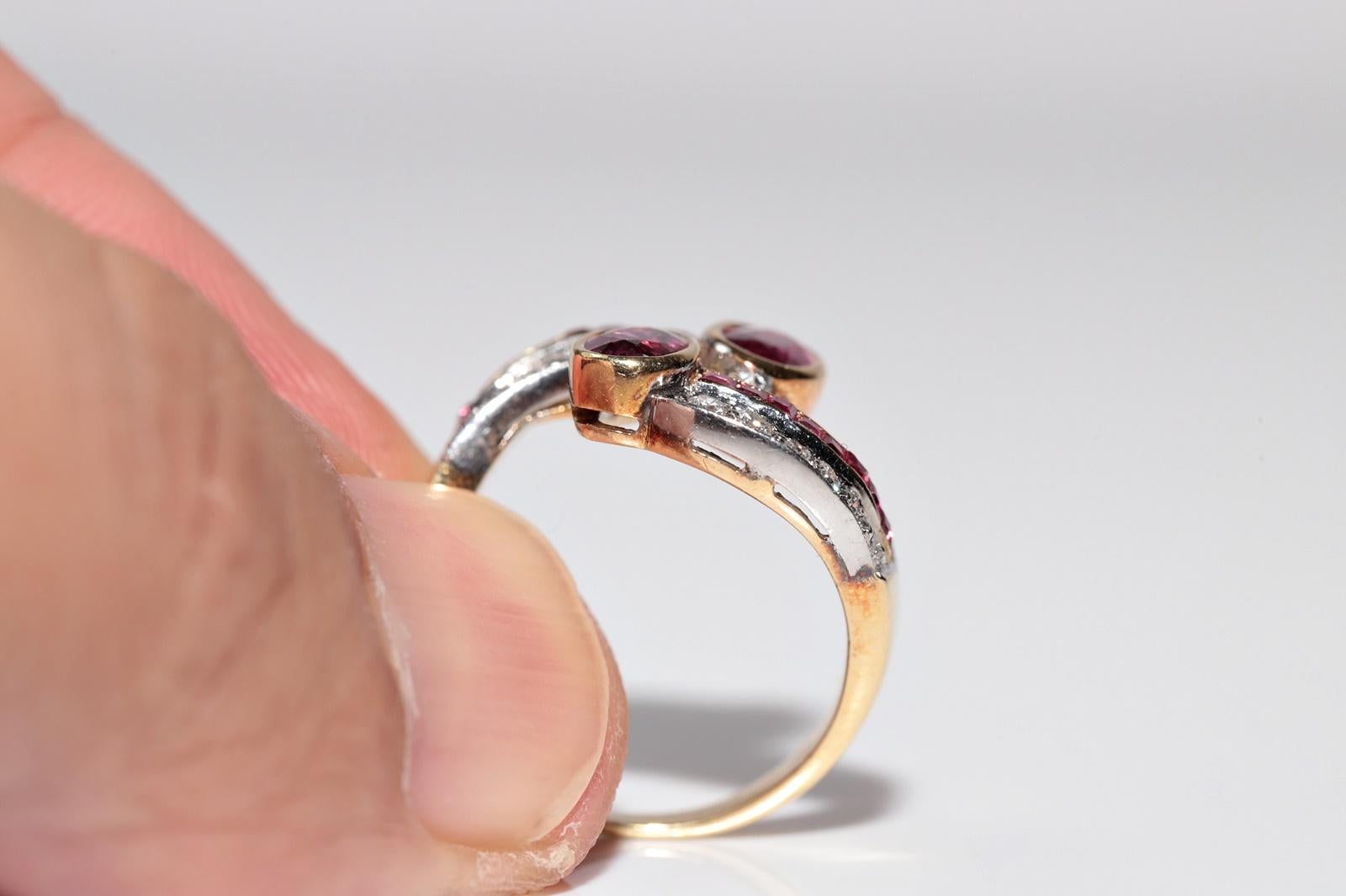 Deko-Ring aus 18 Karat Gold mit natürlichem Diamant und Rubin, Vintage, ca. 1980er Jahre im Angebot 2