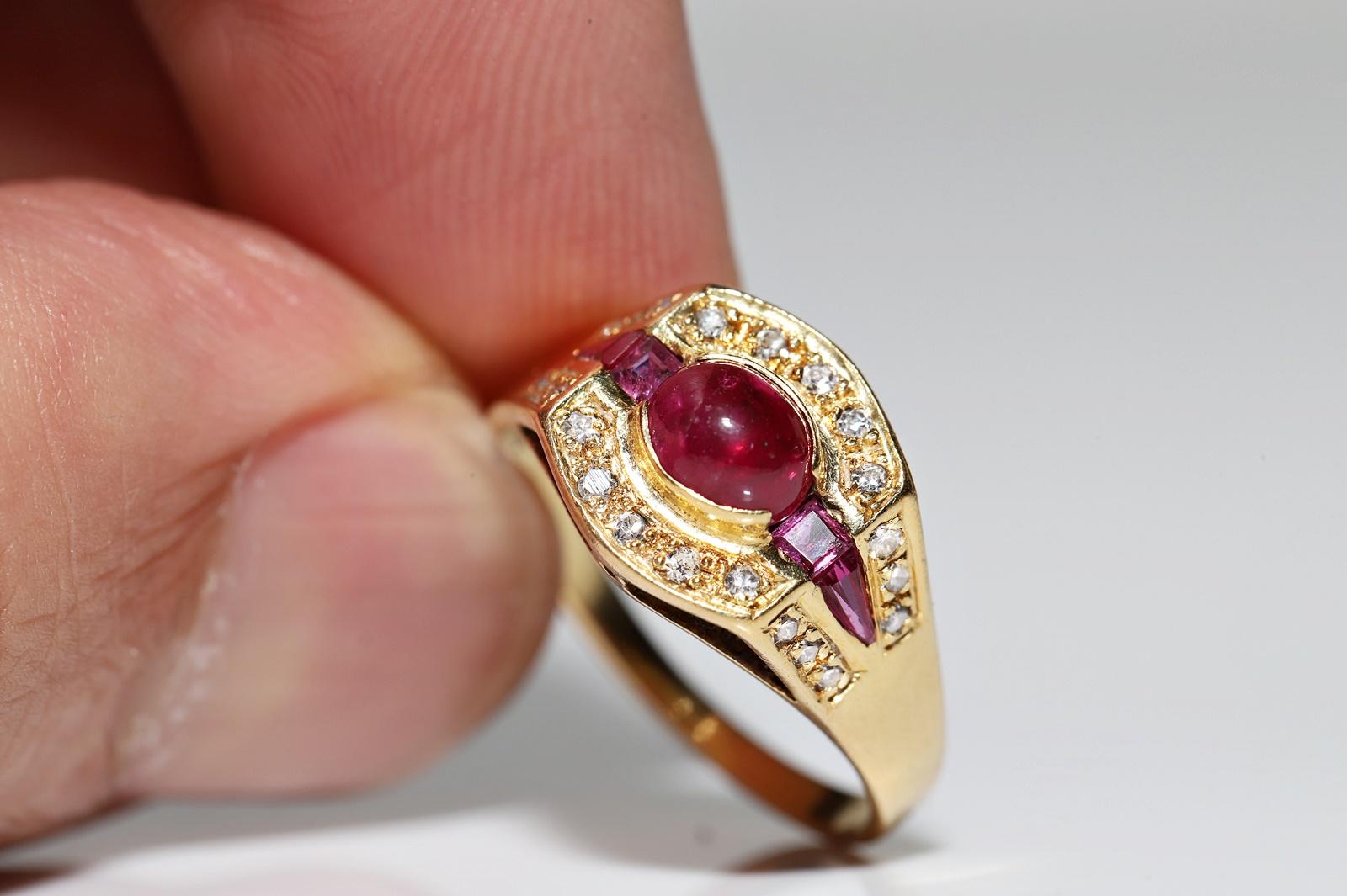 Deko-Ring aus 18 Karat Gold mit natürlichem Diamant und Rubin, Vintage, ca. 1980er Jahre  im Angebot 3